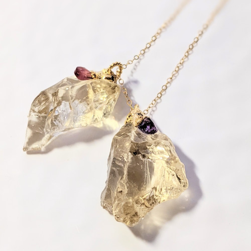 14kgf ゴールドフィルド 日本産 福島 ローズクォーツ 水晶ペンダント