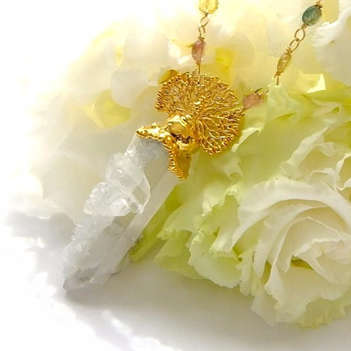 ゴビ石−964 ゴビ瑪瑙 花＆マクラメ 訳あり 彫刻