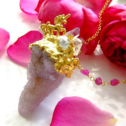 Spirit石英Veracruz紫水晶和Herkimer鑽石獨角獸項鍊 第3張的照片