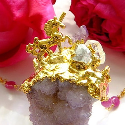 スピリットクォーツ（カクタスクォーツ）ベラクルスアメジストとハーキマーダイヤモンドのユニコーンネックレス 2枚目の画像