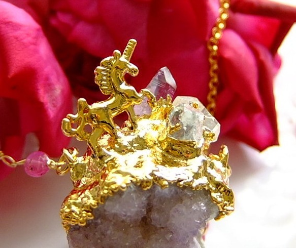 Spirit石英Veracruz紫水晶和Herkimer鑽石獨角獸項鍊 第5張的照片