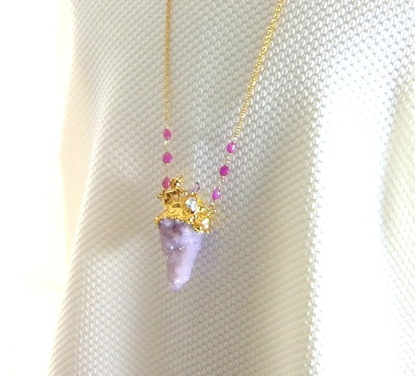 Spirit石英Veracruz紫水晶和Herkimer鑽石獨角獸項鍊 第7張的照片