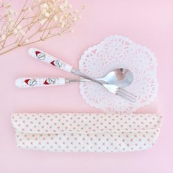 ❀ピンクカトラリーセット/peachy bunny tableware & pouch 3枚目の画像