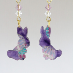和紙風深紫 手繪兔子耳環 迷你尺寸 無耳洞耳夾 第2張的照片
