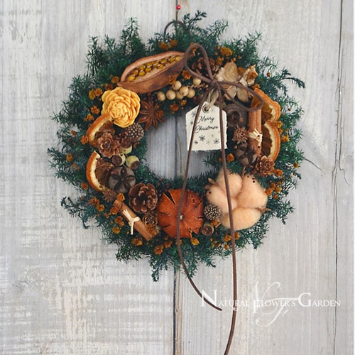 見本 木の実いっぱいクリスマスリース 45センチ 木の実いっぱいな