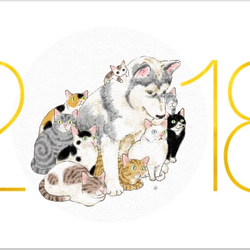 2018年賀状　犬と猫　 1枚目の画像