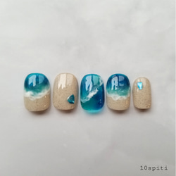 【 海nail ❶ 】●両面テープ付●ネイルチップ/夏ネイル/海ネイル 1枚目の画像