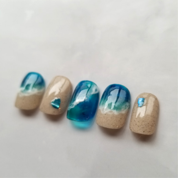 【 海nail ❶ 】●両面テープ付●ネイルチップ/夏ネイル/海ネイル 2枚目の画像