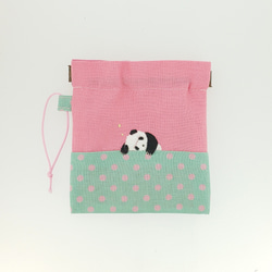 パンダさん刺繍のリネンの巾着ポーチ 小 中 大 巾着袋 もちぶくろ 通販