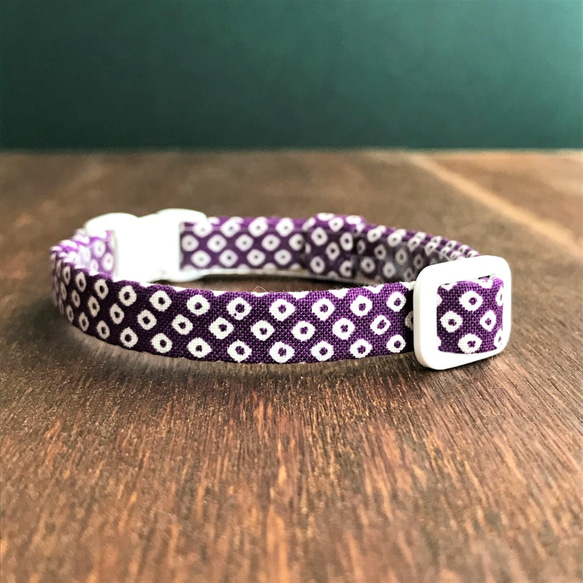 手縫いの猫用首輪●113鹿の子／紫 3枚目の画像