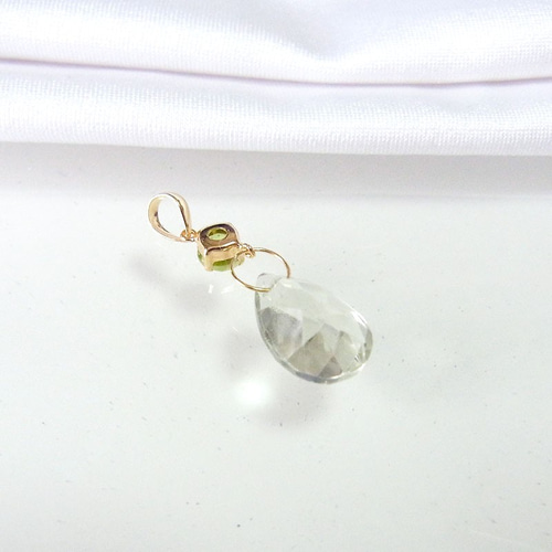 K18 グリーンアメジストと4mmペリドット ネックレス トップ