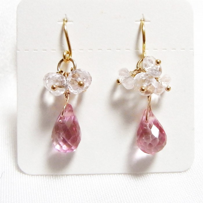 K18  ピンクトパーズ モルガナイト ピアス