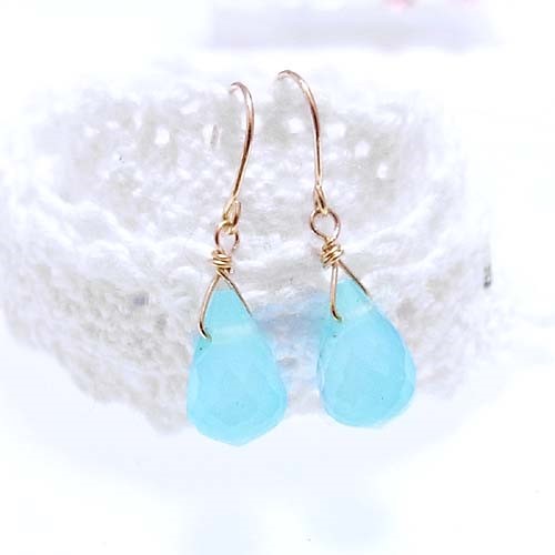 K18 しずく シーブルーカルセドニー ピアス