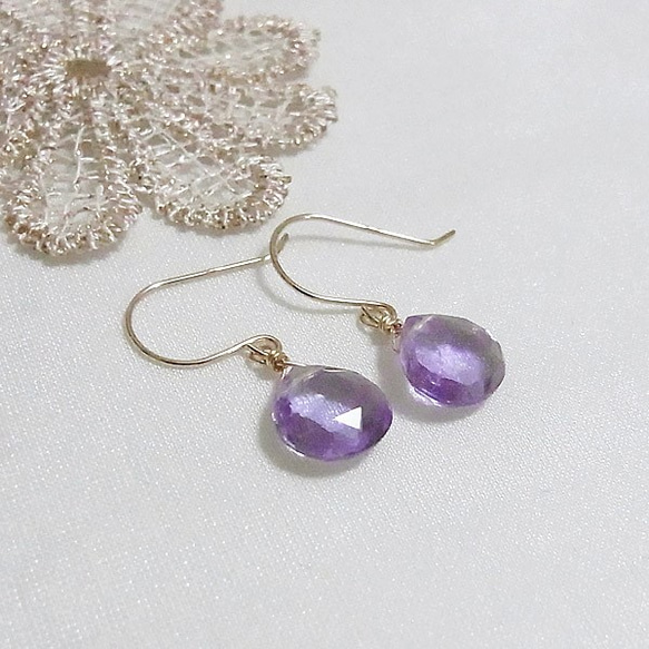 K18 アメジスト マロンカットピアス ピアス（フック・チェーン） Rua