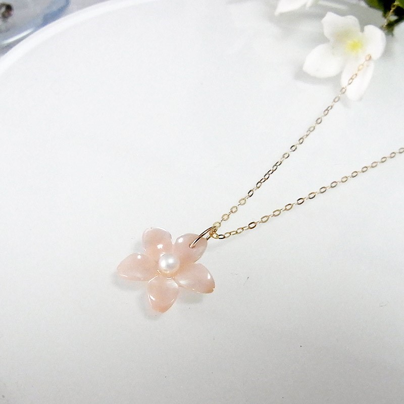 K10 ピンクシェルのフラワーネックレス
