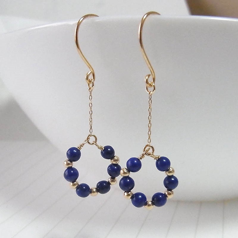 K18 ラピス の輪 ゴールド ピアス