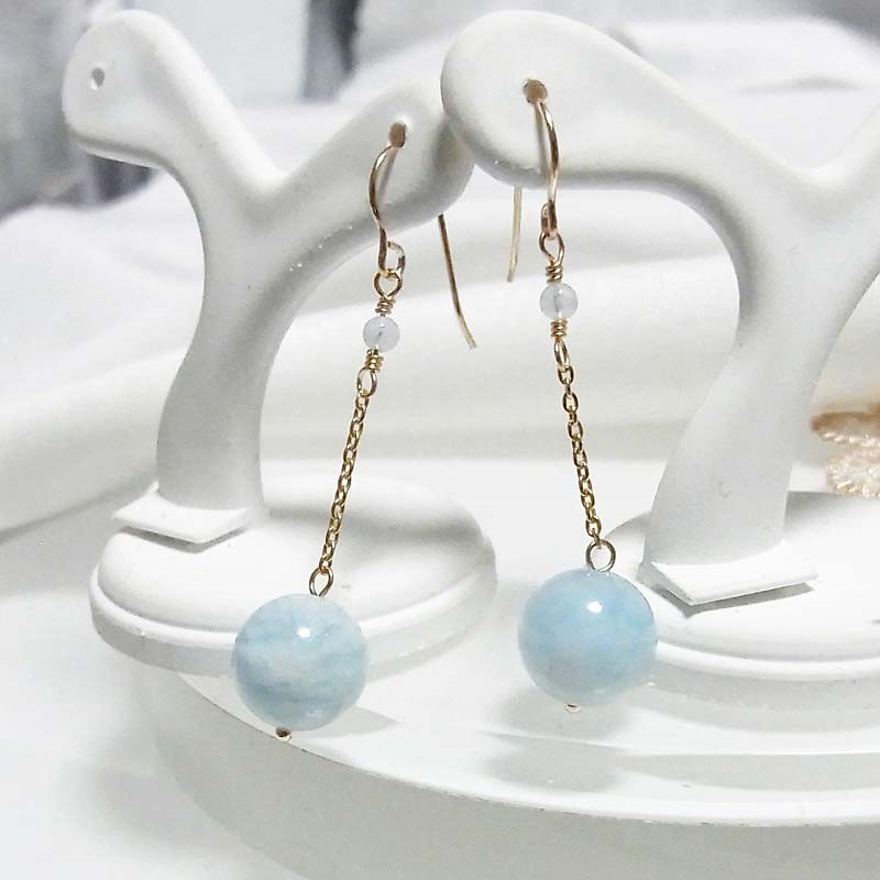 K18 まぁーるい ミルキー アクアマリン ピアス