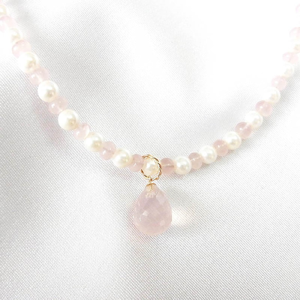 K18 パールとピンククォーツネックレス ネックレス・ペンダント Rua