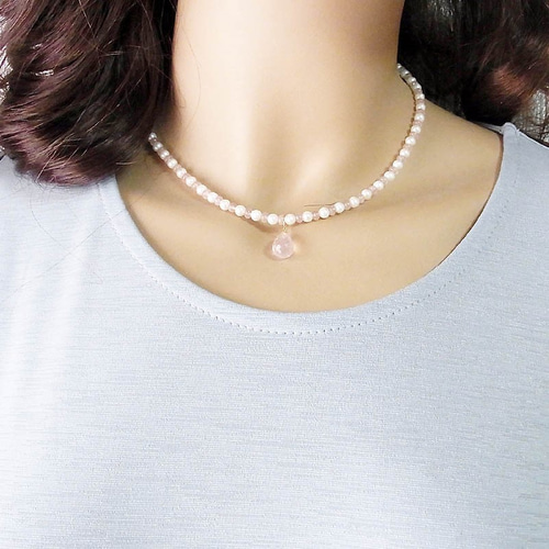 K18 パールとピンククォーツネックレス ネックレス・ペンダント Rua