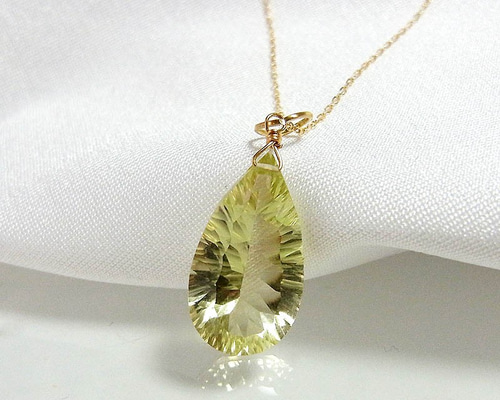レモンクォーツ　細かなカット　ネックレス K18 コンケーブカット レモンクォーツ ネックレス トップ