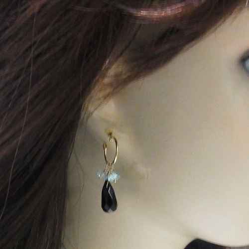 K18 オニキスとブルートパーズ チャーム ピアス（その他） Rua 通販 