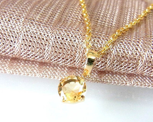 K18 5mmラウンド シトリン ペンダント トップ ペンダントトップ Rua