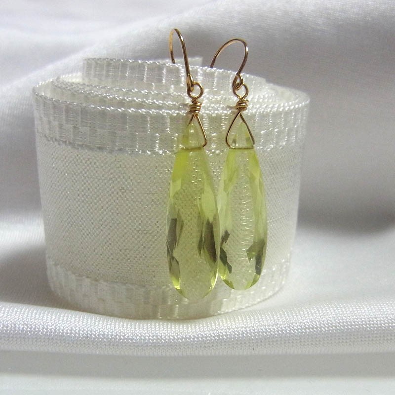 K18　レモンクォーツの透き通る輝き ピアス