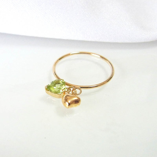 K18 ハート 5mm ペリドット リング 指輪・リング Rua 通販