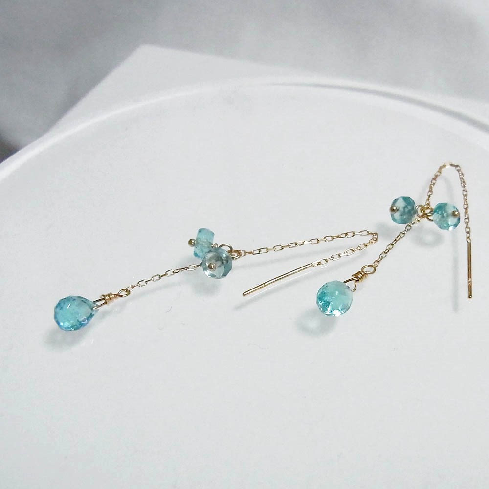 K18 ブルーグリーン アパタイト アメリカン ピアス