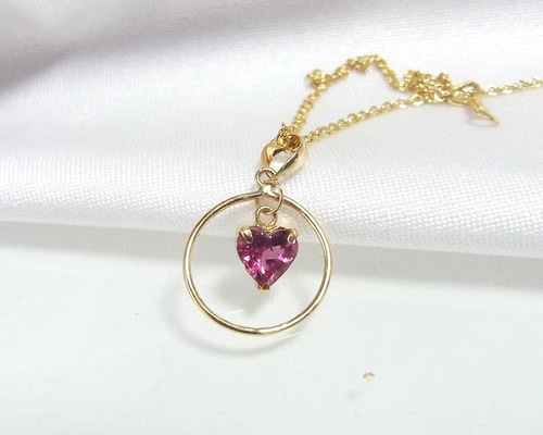 ♢N♢K18 ルベライト ネックレスチャーム ペンダントトップ K18 ハートのルベライト ピンクトルマリン ネックレス トップ