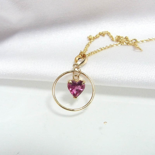 ♢N♢K18 ルベライト ネックレスチャーム ペンダントトップ K18 ハートのルベライト ピンクトルマリン ネックレス トップ