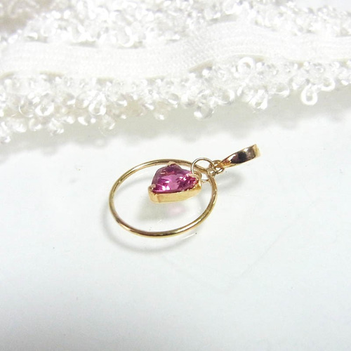 ♢N♢K18 ルベライト ネックレスチャーム ペンダントトップ K18 ハートのルベライト ピンクトルマリン ネックレス トップ