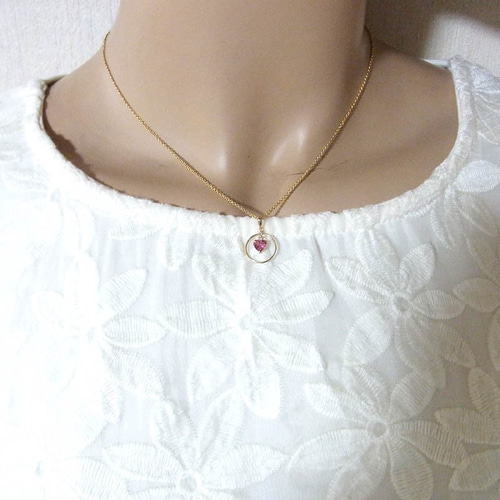 ♢N♢K18 ルベライト ネックレスチャーム ペンダントトップ K18 ハートのルベライト ピンクトルマリン ネックレス トップ