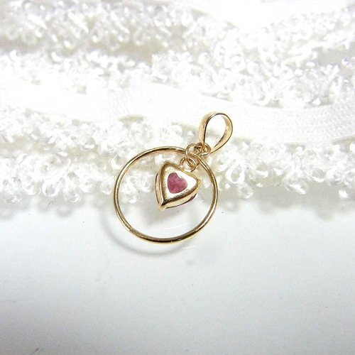K18 ハートのルベライト ピンクトルマリン ネックレス トップ
