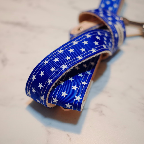 狗 牽繩 寶藍色 星星 滿天星 植楺皮革 長度可訂製 項圈 吊牌 第5張的照片
