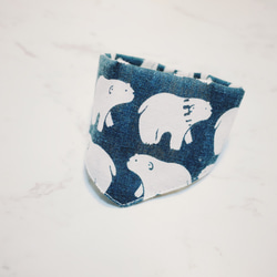狗 貓 領巾 三角巾 藍綠色 戀戀北極熊 壓扣設計 可加毛球 日本嬰兒釦 第2張的照片