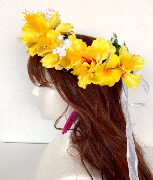 【送料無料】ビタミンカラー ハイビスカス花かんむり 4枚目の画像