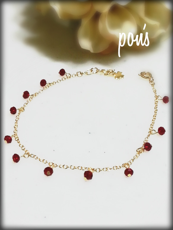 【送料無料】Rose red beads bracelet 1枚目の画像