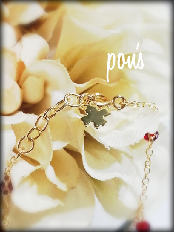【送料無料】Rose red beads bracelet 2枚目の画像