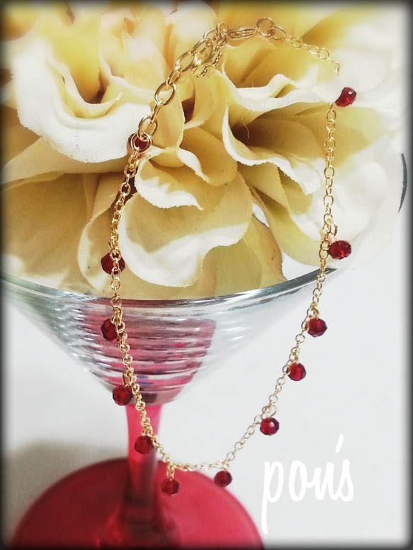 【送料無料】Rose red beads bracelet 3枚目の画像
