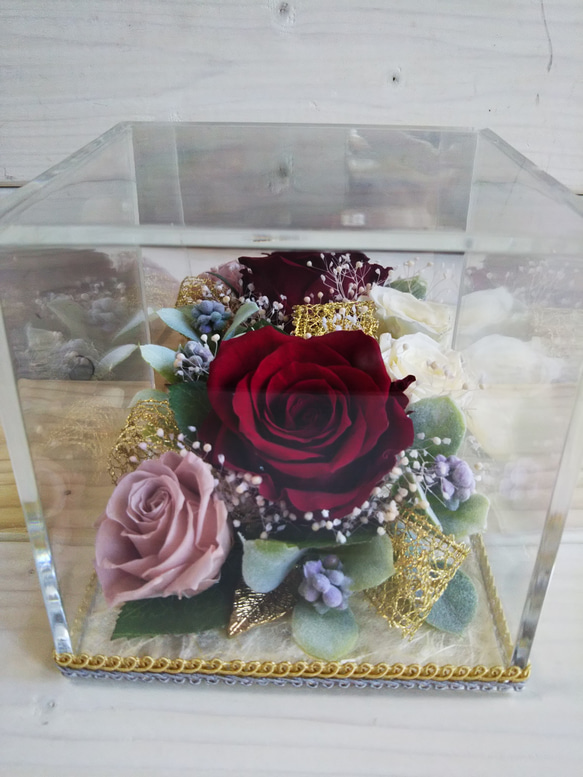 アクリルキューブ プリザーブドフラワー プリザーブドフラワー くー  