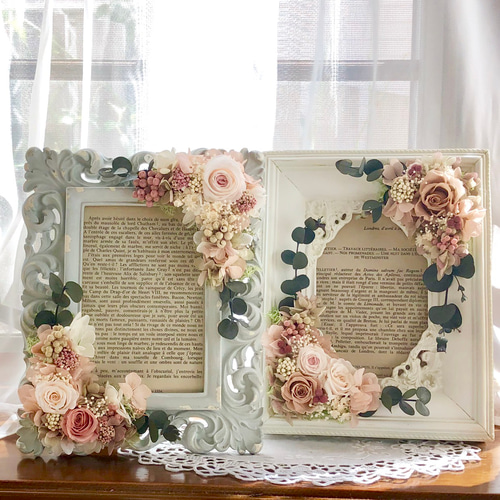 フォトフレーム プリザーブドフラワー＊アンティーク ブルーグレー