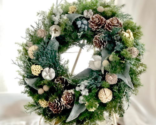 22.クリスマスリース 22センチ＊クリスマスリース＊プリザーブドフラワー＊クリスマス