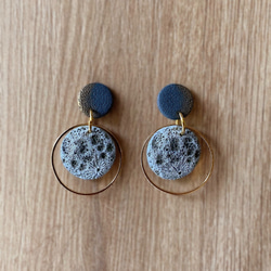 垂吊月球月亮軟陶耳環-moon polymer clay earrings 第4張的照片