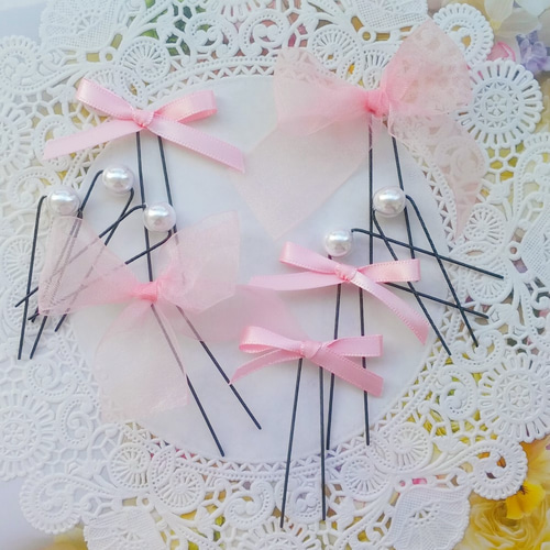 10本ｾｯﾄ☆ピンクリボンとパールUピン ヘアピン Renabelle☆* 通販 