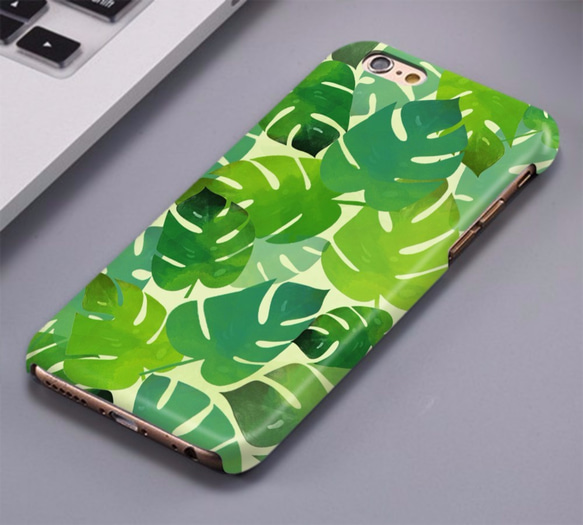 各種iPhoneやスマホに対応⋆ バナナ の 葉子 植物 パターン マット面 硬質のスマホケース 3枚目の画像