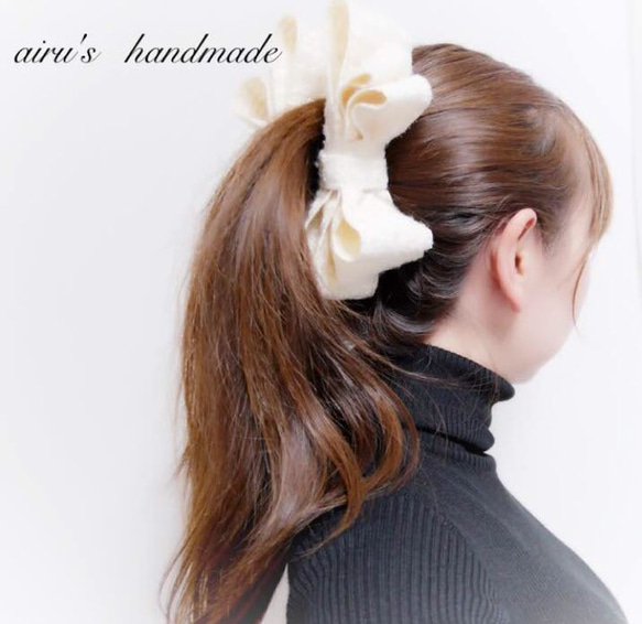 人気♡BIGリボンバナナクリップ♡キラキラアイボリー ヘアクリップ 