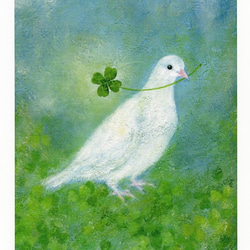 絵画　白いハト　日本画　額縁入り ミニ日本画 White Dove(鍵) 鳥の絵画 絵画 紫苑工房 通販