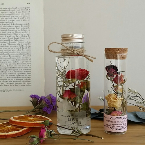 ハーバリウムとドライフラワーボトルのアレンジ・ローズセット2♬ ハー  