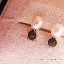 【高貴女人 Noble Lady 】耳環／925銀鍍18K真金 ／淡水珍珠+緬甸玉 第1張的照片
